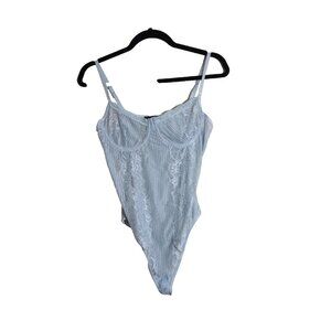 Blashe Women’s Blue Lace Teddy Sheer Bodysuit in Blue Sz XL